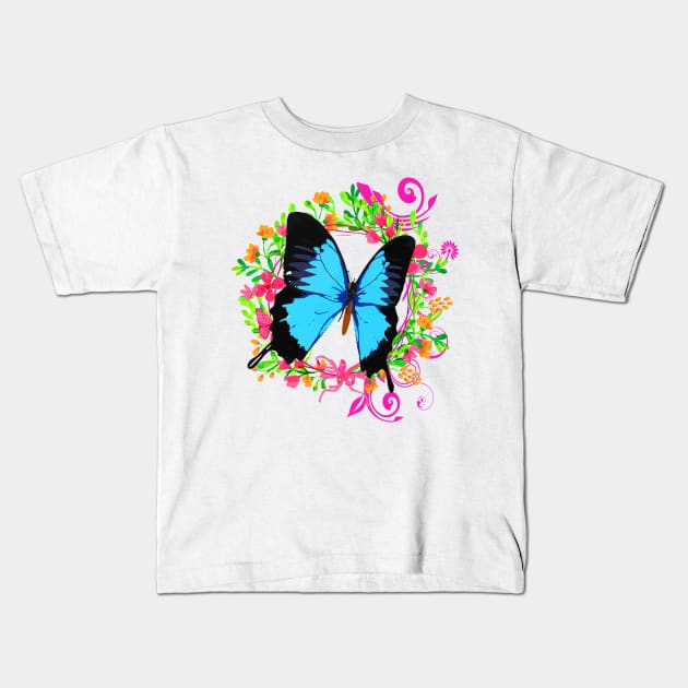 Colorful Papillon - Cute Butterfly - Girlie - Flower Pattern Kids T-Shirt by BigWildKiwi